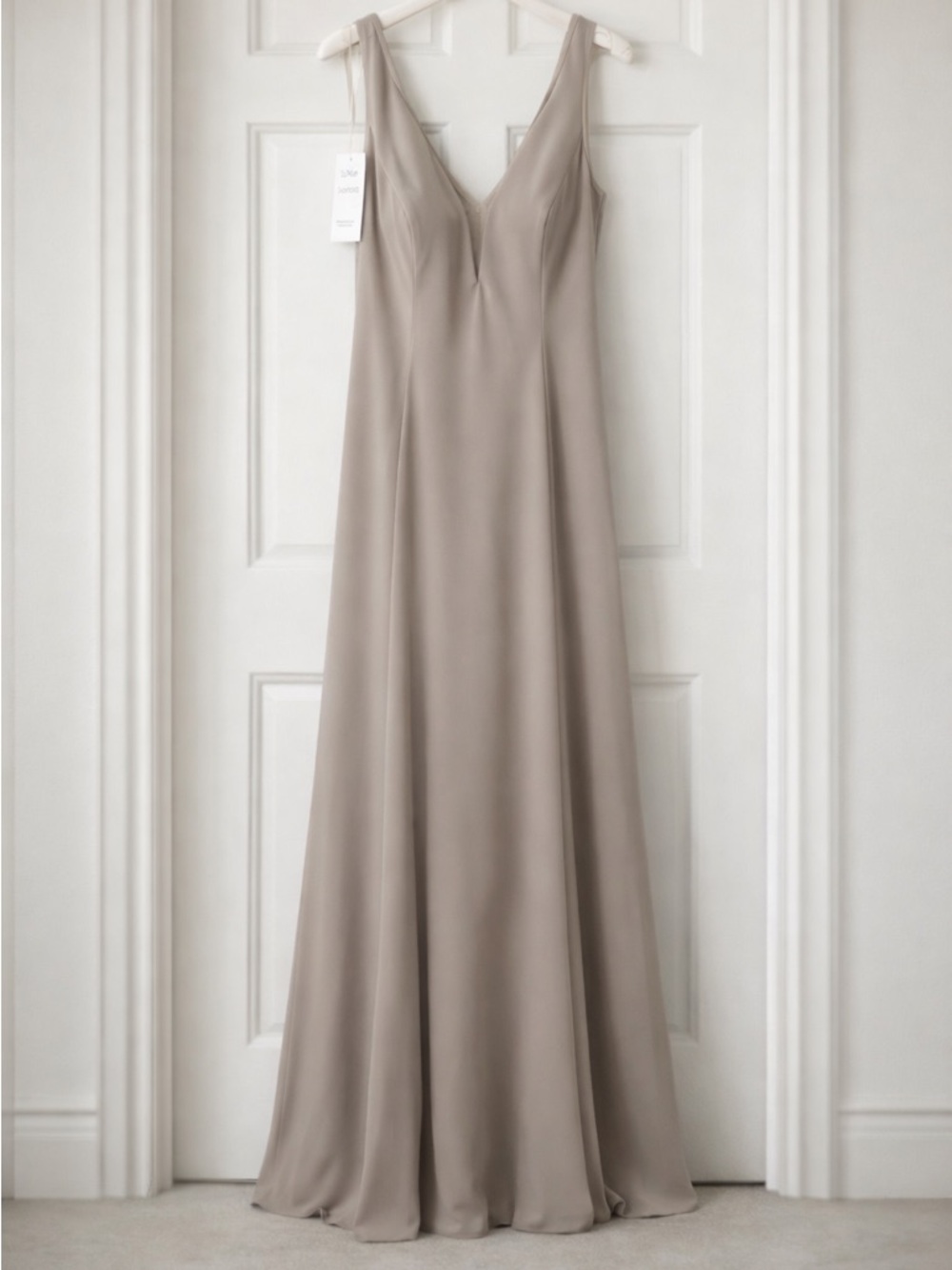 Gray Sleeveless Plunge Maxi Gown for Brides